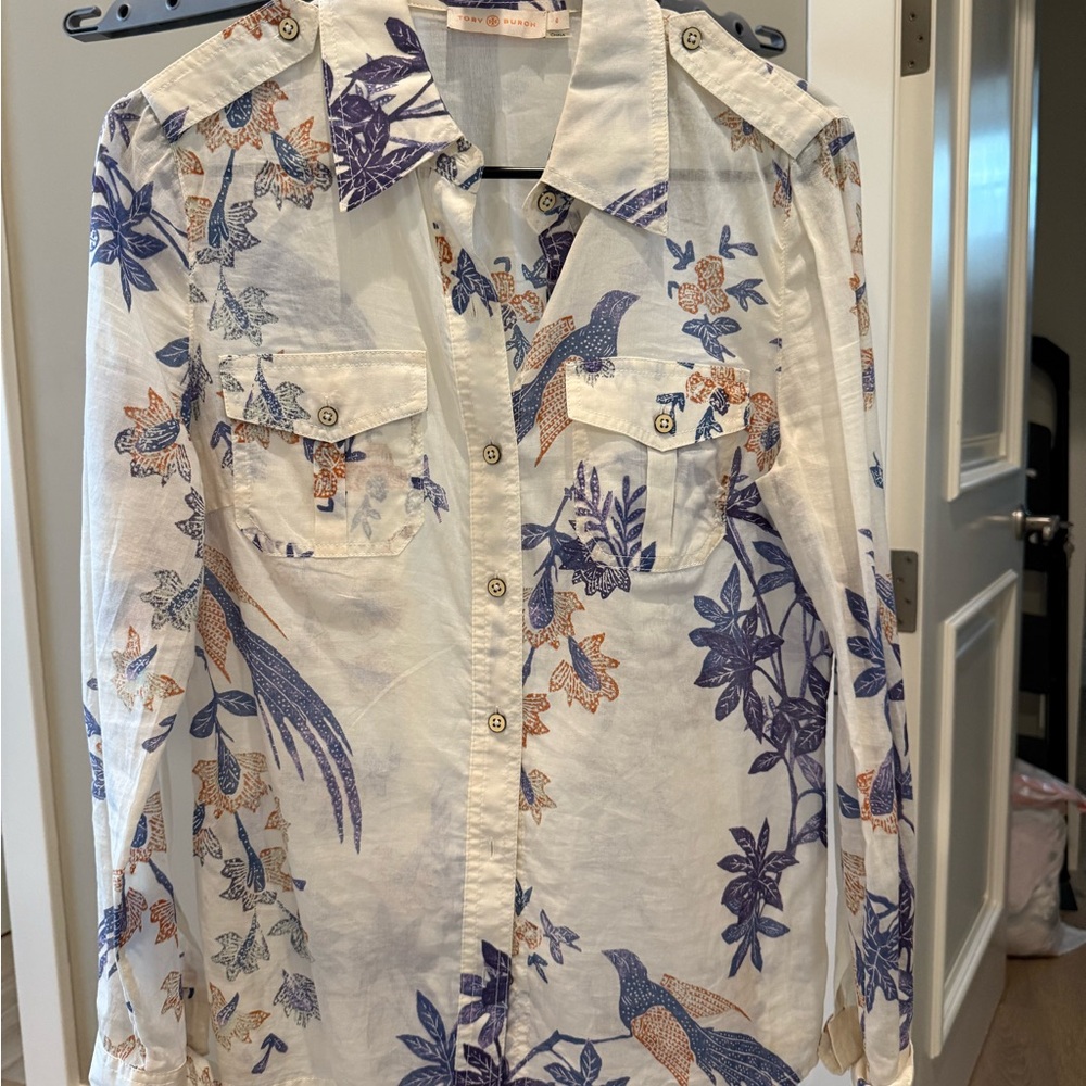 Tory Burch Bird Print Button-Up Shirt